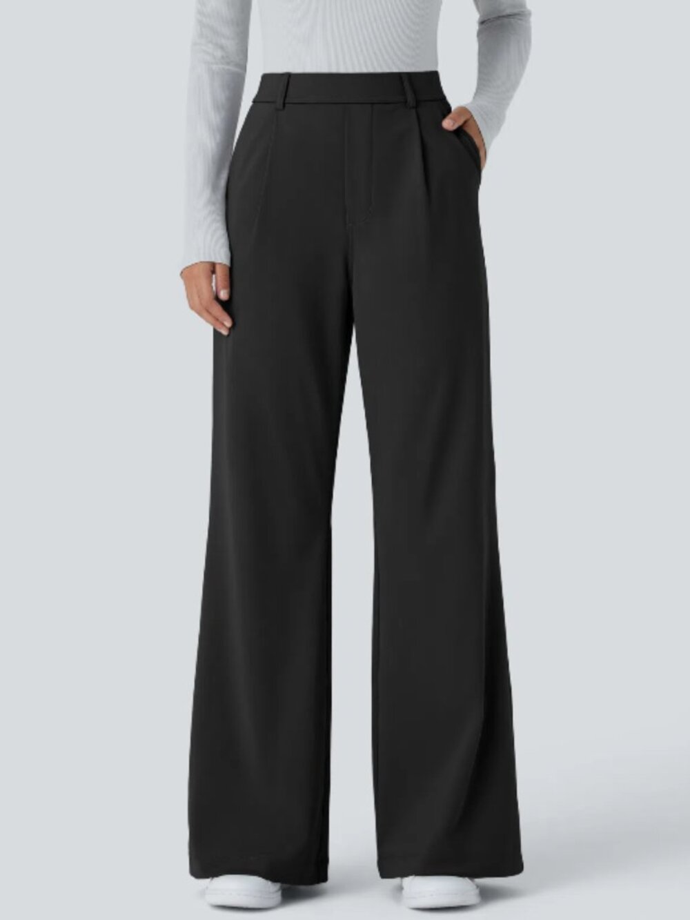 Halara Flex High Waisted Wide Leg Pleated Work Pants Black Size L